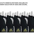 Five pairs of black adidas inner gloves with gold logos
