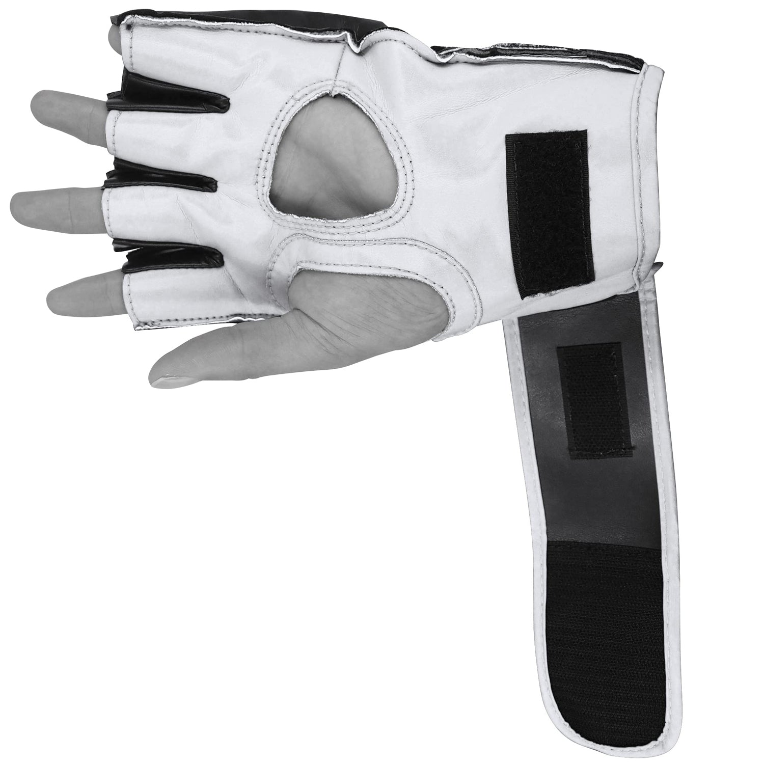 Hand wearing adidas grappling training glove.