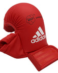 Red boxing glove with white text, size XL, adidas WKF approved mitt.