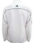 Custom adidas white jacket with black stripes, martial arts tracksuit.
