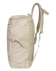 side profile shot of tan backpack