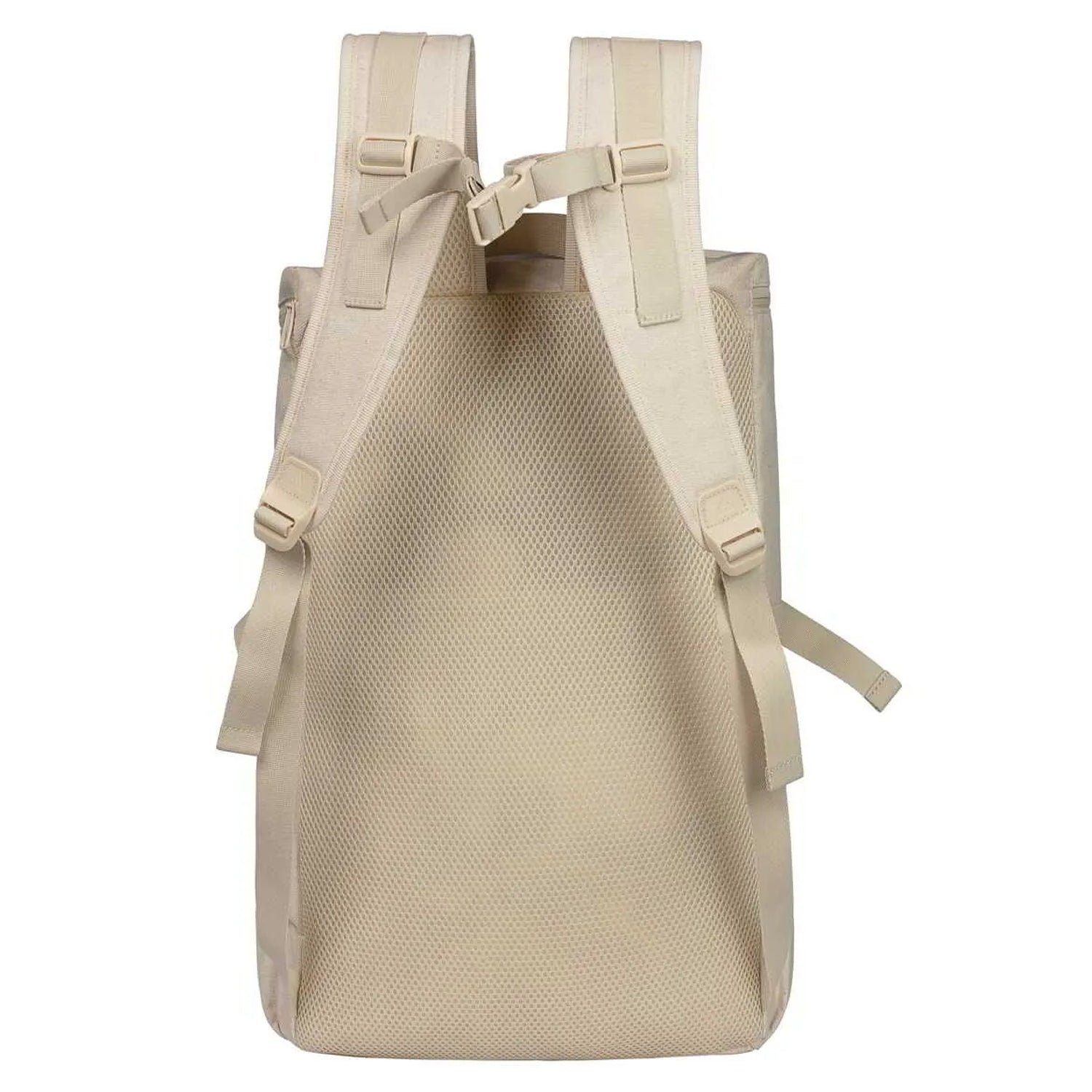 zoomed out image showing the back of a backback with straps raised