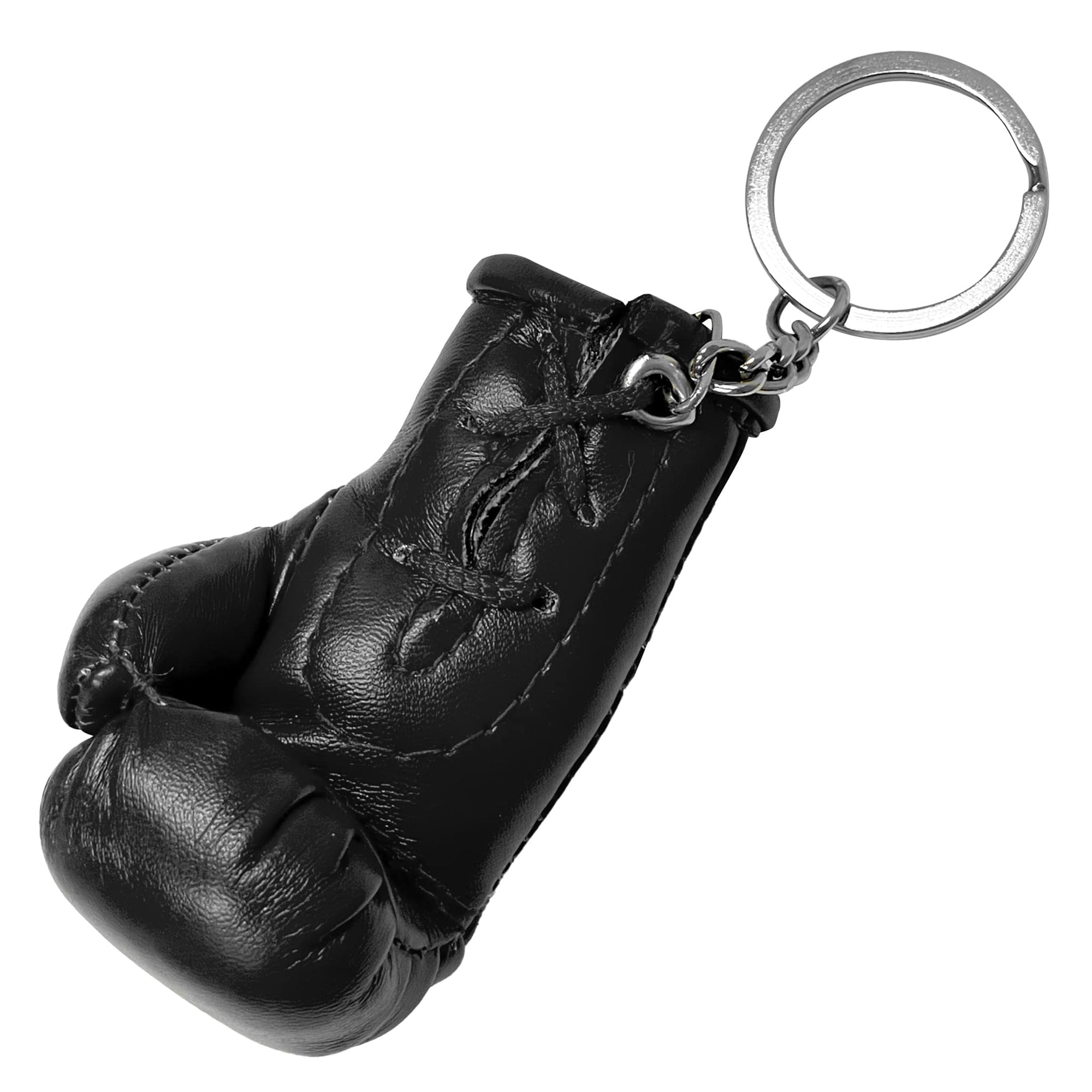 Boxing glove keychain on white background.