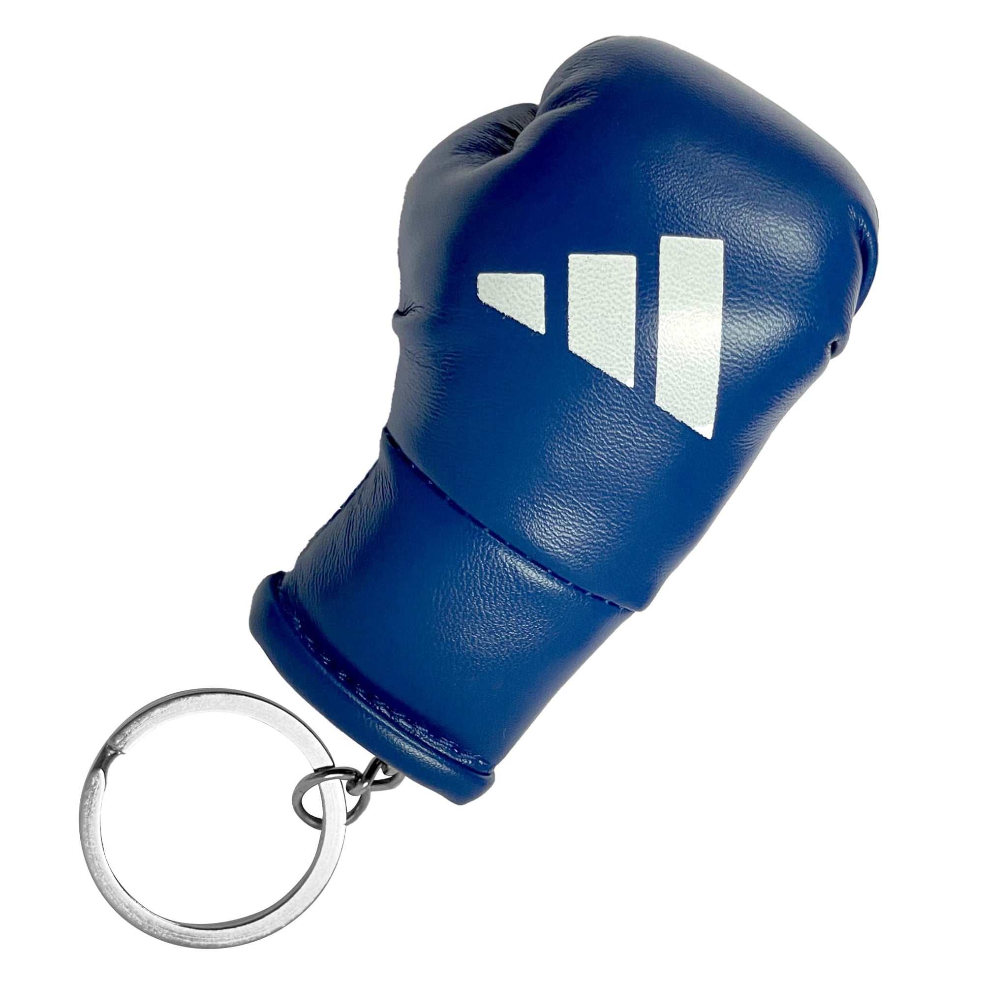 Blue boxing glove keychain with adidas branding.