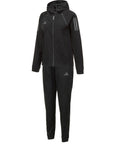 A two-piece adidas Women's Hydrosuit, with a pink jacket featuring a hood and black pants, both designed for compression and performance in aquatic or land-based training.