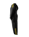 Black tracksuit with yellow stripes on a white background