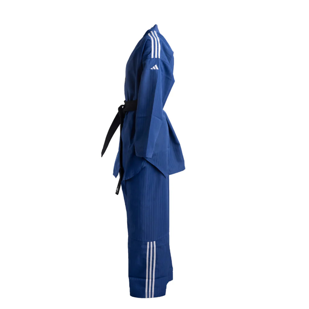 Blue tracksuit with Adidas logo on a white background