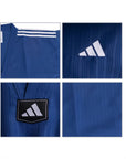 Blue athletic outfit with Adidas logo and branding on a white background
