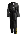 Black martial arts uniform with Adidas logo on a white background