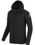 Black adidas full-zipped hooded sweatshirt with pink and white martial arts patch on the upper left side