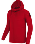 Black adidas full-zipped hooded sweatshirt with pink and white martial arts patch on the upper left side