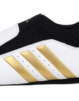 Close up of adidas contestant-pro taekwondo laceless training shoe.