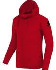 Adidas full-zipped hooded sweatshirt with fleece lining, black color, with green adidas Taekwondo logo on the left shoulder.