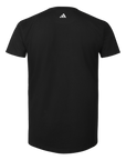 Black t-shirt with Adidas logo on the back against a white background