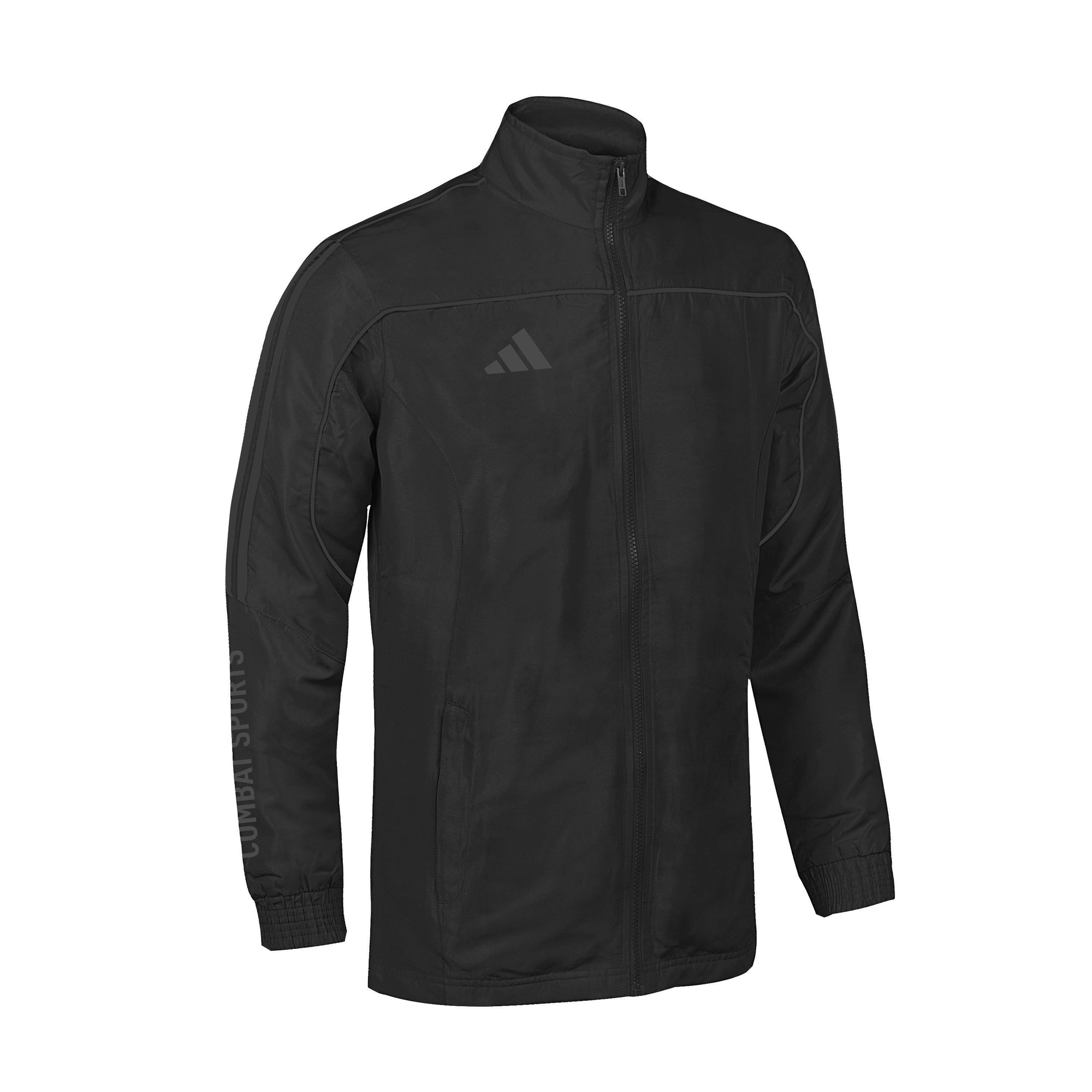 Black jacket with Adidas logo on a white background