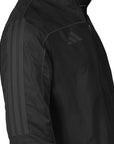 Black jacket with a brand logo on a white background