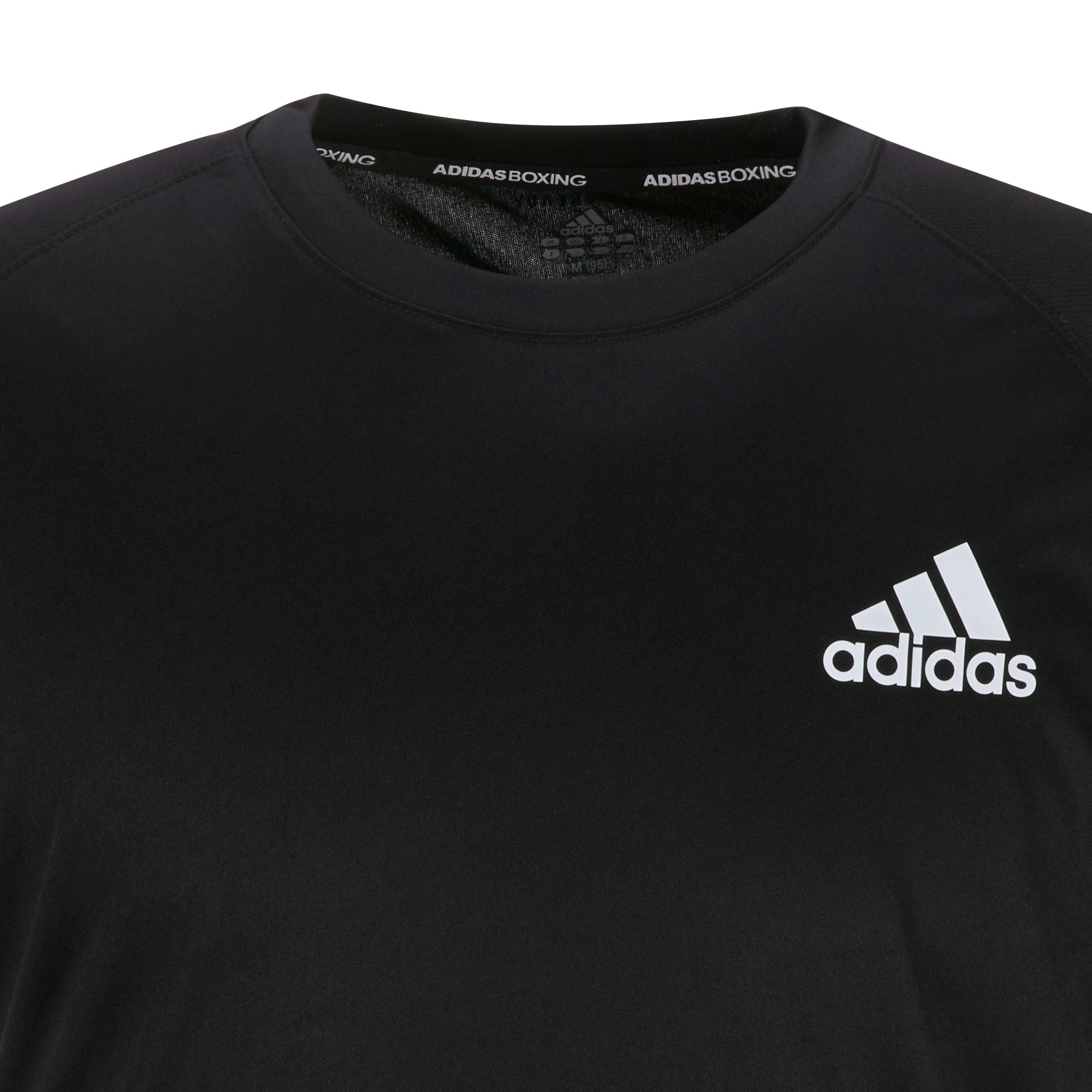 Black adidas tank top with white logo for boxing.
