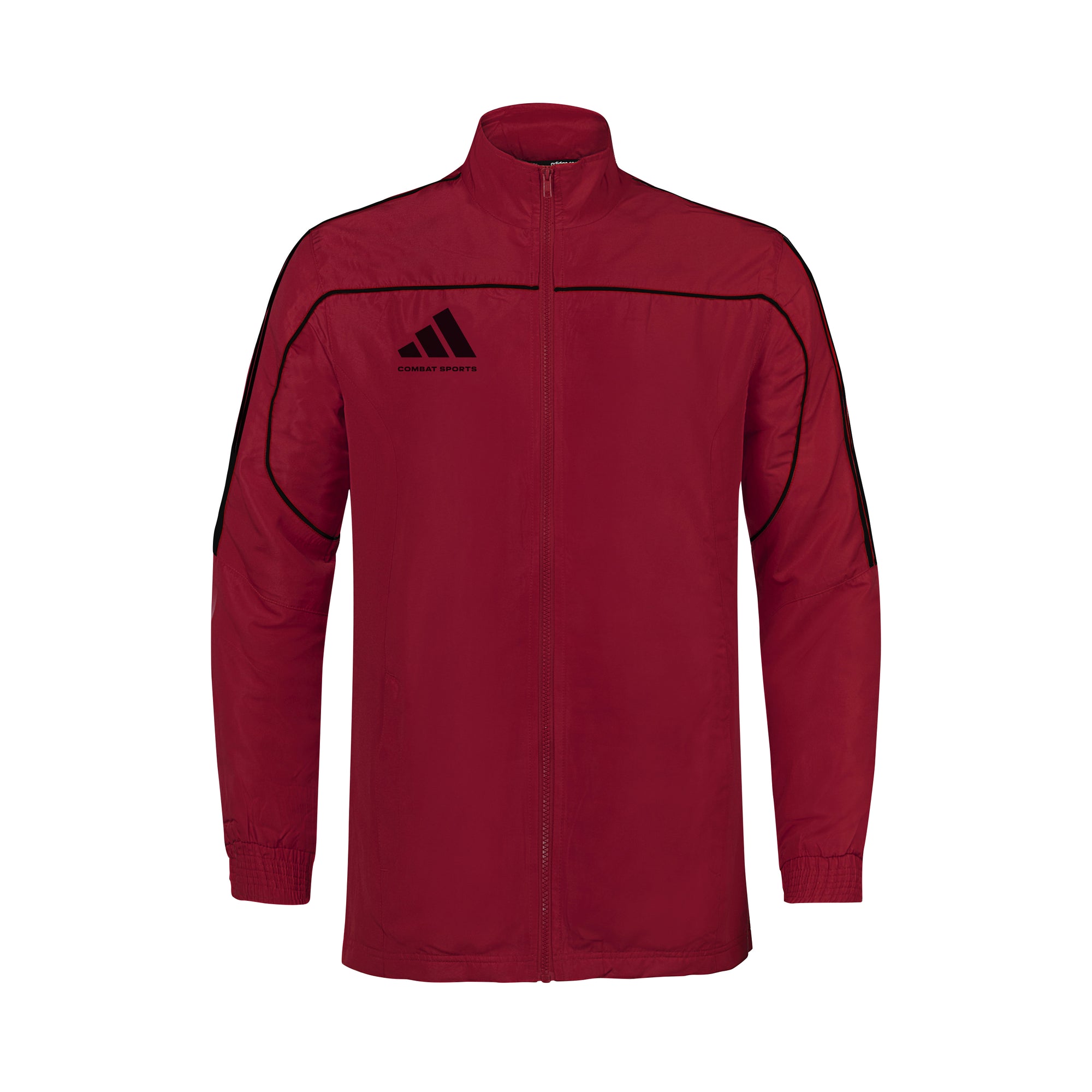 Red jacket with black accents and Adidas logo on a white background