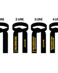 Set of black belts with varying text lengths on a white background