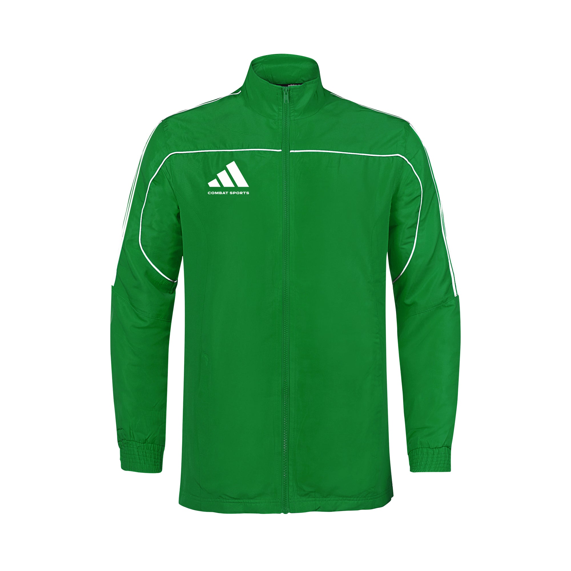 Green jacket with Adidas logo on a white background