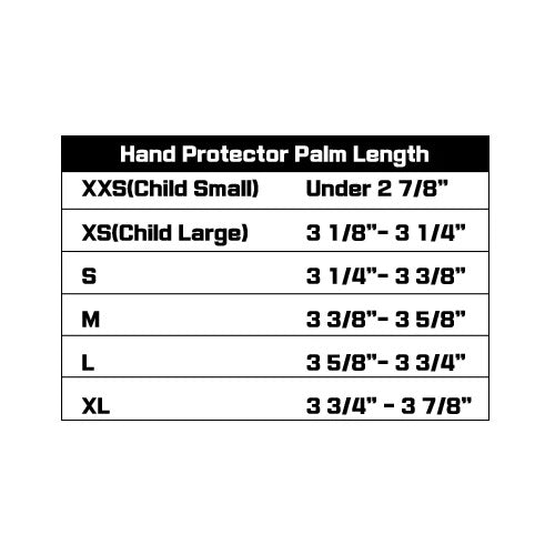 hand protector size chart