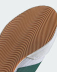 Close-up of a shoe sole with brown tread pattern on a light gray background