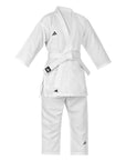White martial arts uniform with Adidas logo on a white background