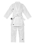White martial arts uniform with Adidas logo on a white background