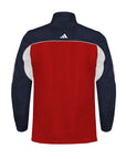 Adidas sports jacket with navy, red, and white color scheme on a white background