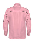 Pink jacket with black accents on a white background