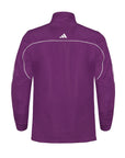 Purple jacket with Adidas logo on the back against a white background