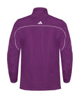 Purple jacket with Adidas logo on the back against a white background