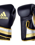 Pair of adidas Adi-Speed 501 Pro boxing gloves, Met Black/Gold/Silver, 18 oz.