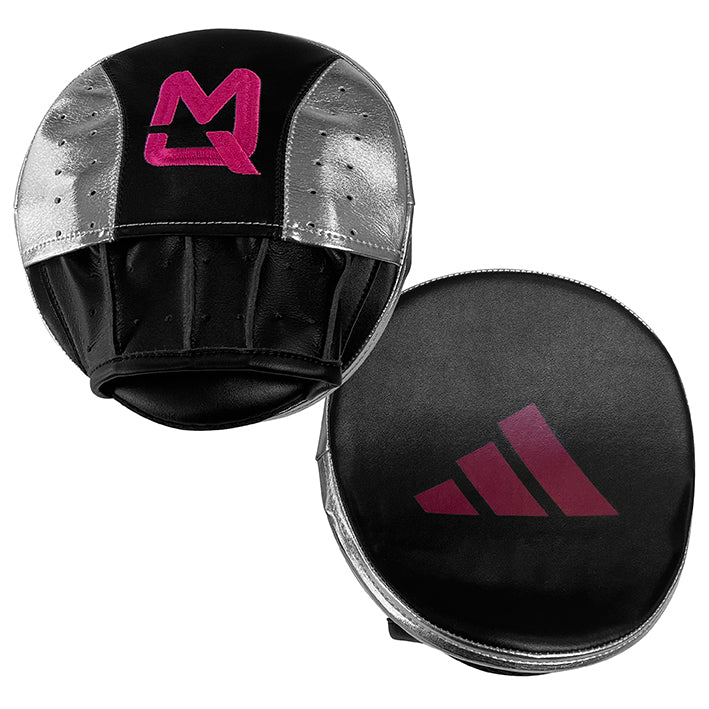 Two boxing training pads with brand logos on a white background