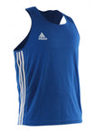 Blue Adidas tank top with white stripes, size L for boxing.