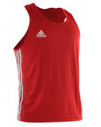 Red Adidas tank top with white stripes, size L for boxing.