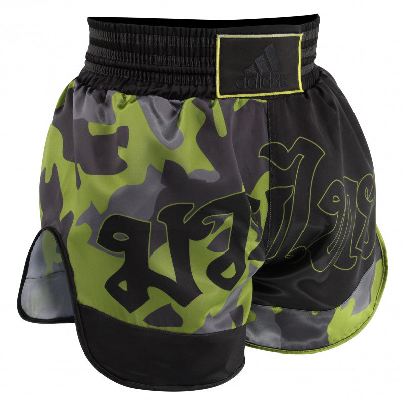 Gray adidas Thai Boxing Shorts with logo, size M.