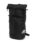 Black adidas Camo Military Sack Bag, front-side view.
