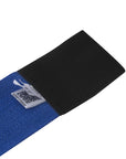 Close-up of blue and black textile boxing hand wrap.