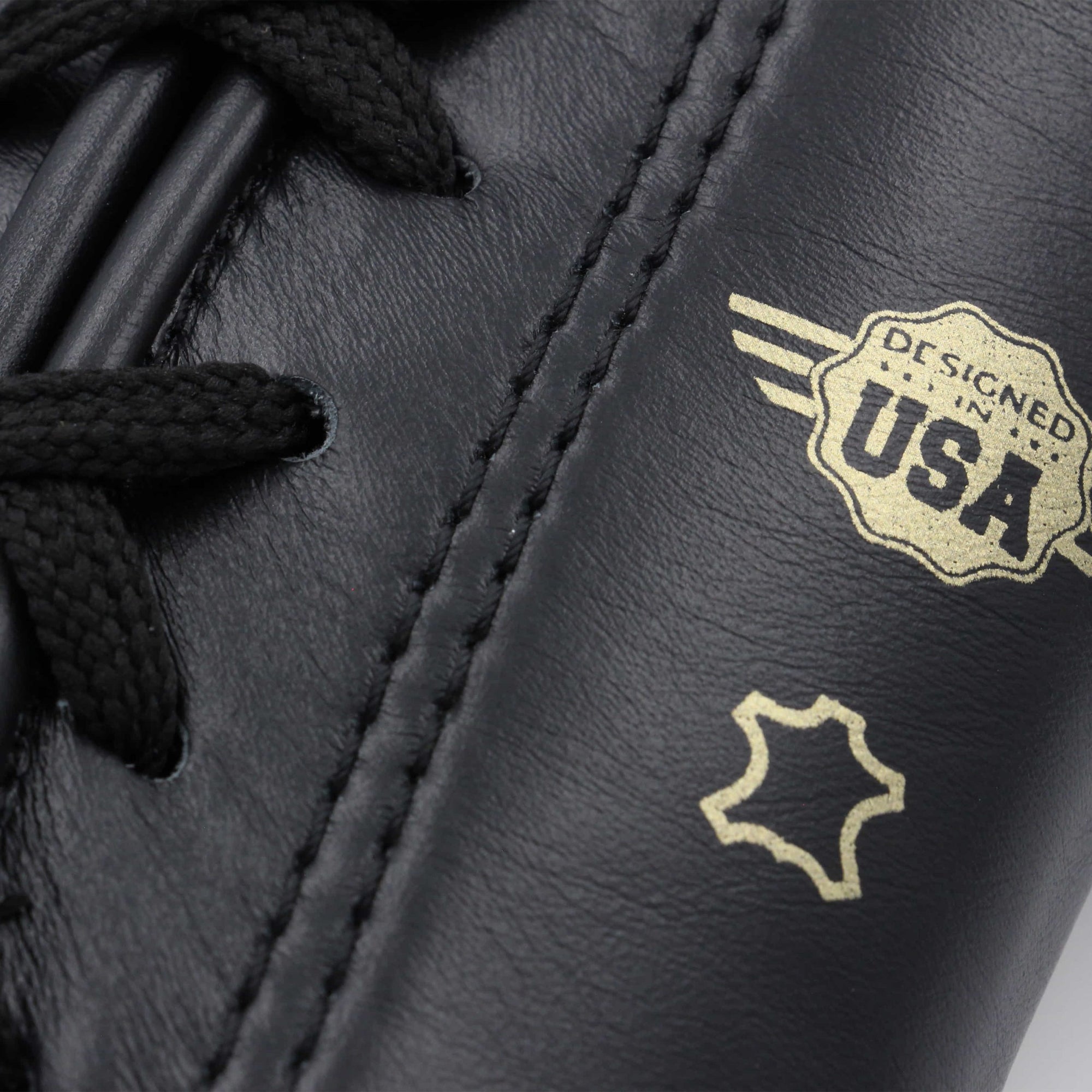 Close-up of black and gold adidas boxing glove.