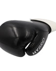 Black and white adidas Hybrid 65 boxing glove, 16 oz.
