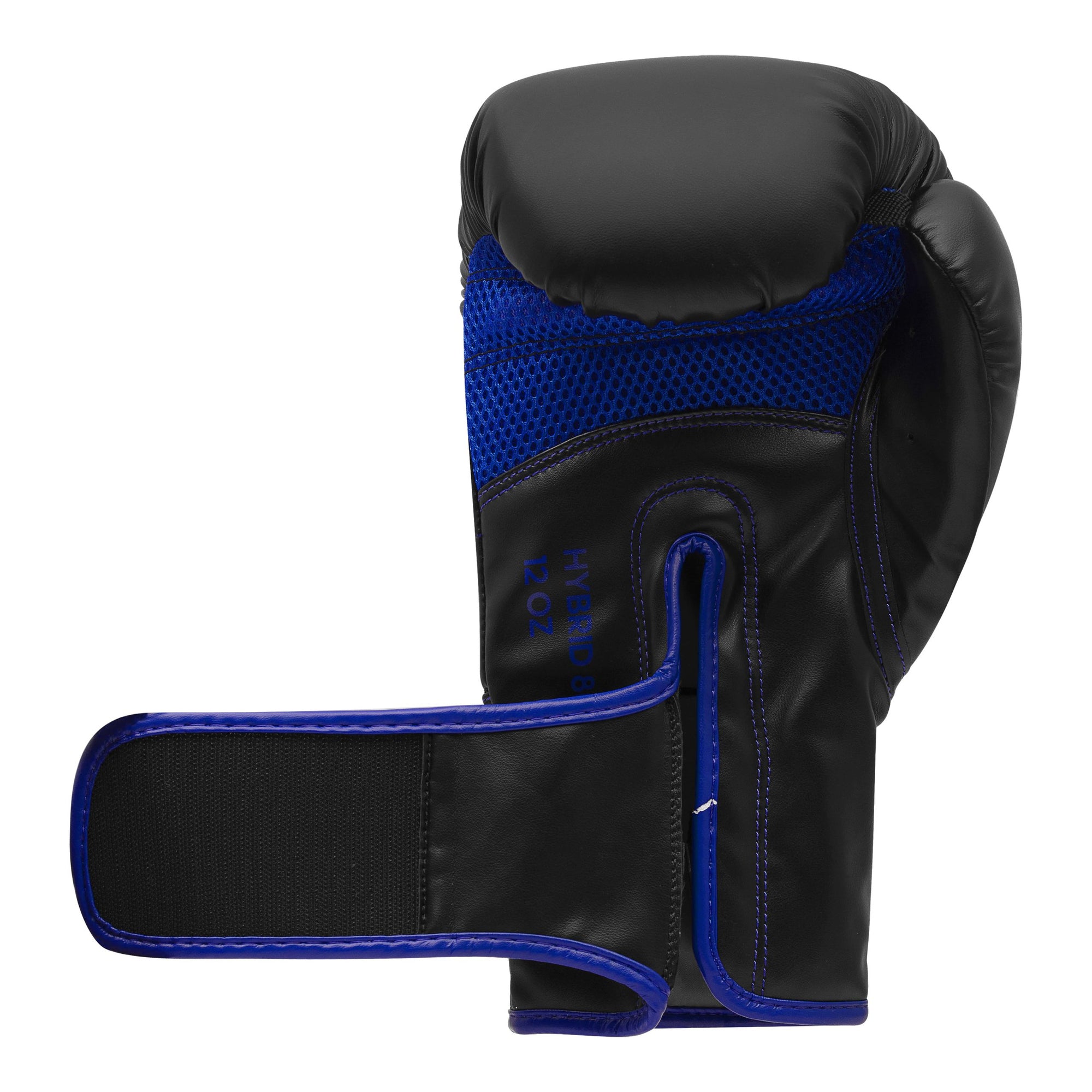Black and blue Adidas Hybrid 80 training boxing glove for 16 oz weight.