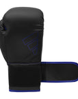 Black and blue Adidas Hybrid 80 boxing glove, 6 oz weight.