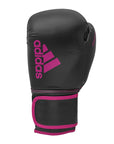 Adidas Hybrid 80 boxing glove, black with shock pink details, 16 oz.