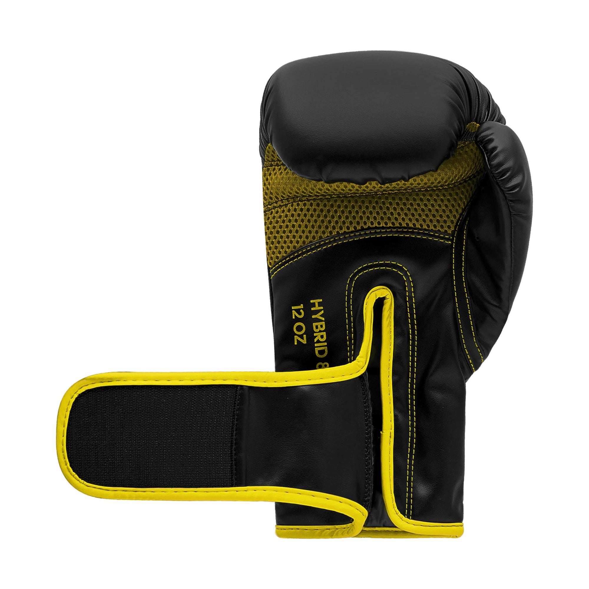 Adidas Hybrid 80 black and yellow boxing glove.