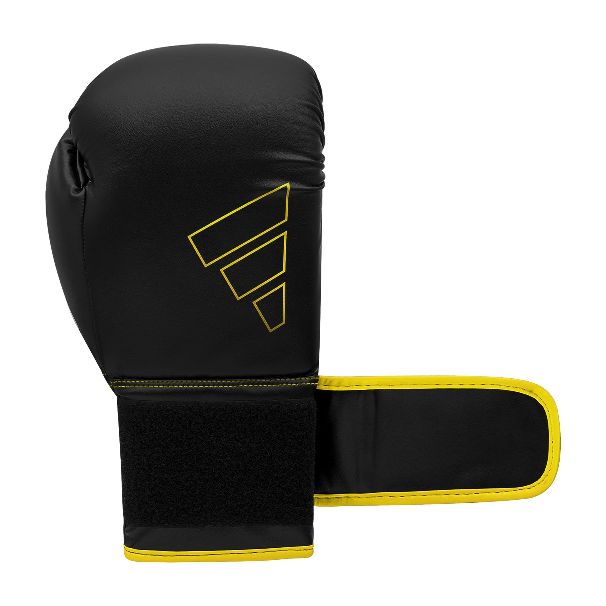 Adidas Hybrid 80 black and yellow boxing glove.