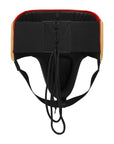 Black headgear with red top on a white background