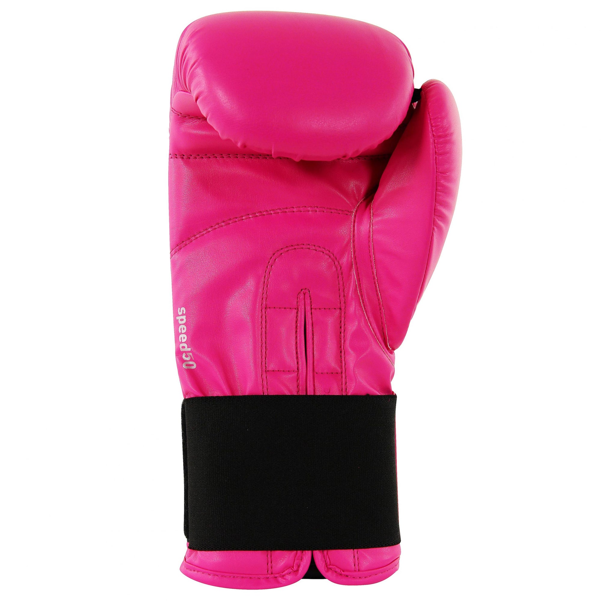 Pink boxing glove with black band detail.