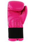 Pink boxing glove with black band detail.