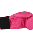 Pink boxing glove with black band, adidas logo visible.